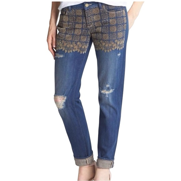 Paige Jimmy Jimmy distressed skinny Jeans women’s sz 27 gold  boho artsy unique - Picture 1 of 15